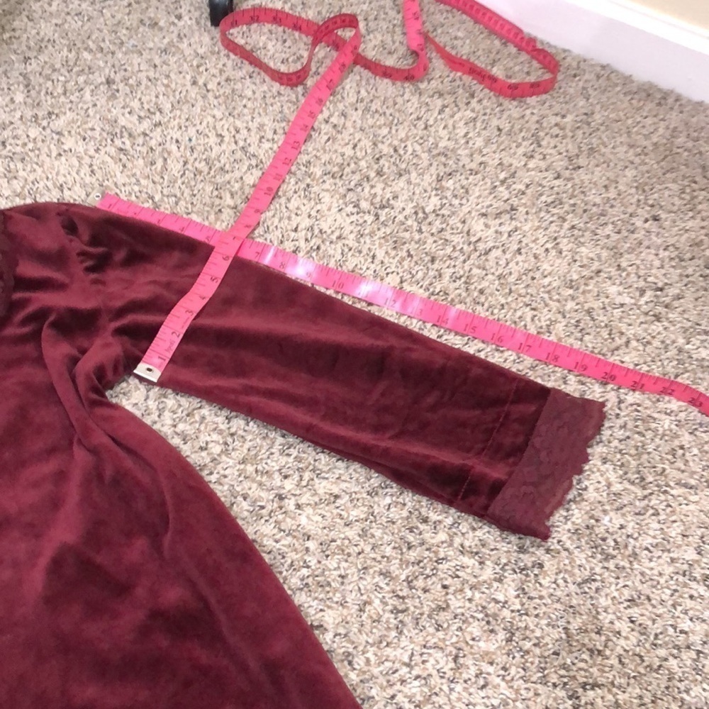 Vintage Maxi Dress Size 6 Burgundy Velvet Floral Lace High Neck - Picture 8 of 8